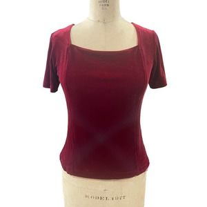 Vintage Nordstrom Intimates Womens Short Sleeve Shirt Top Red Velour Stretch M